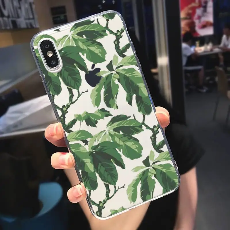 

Aesthetic green leaf flower Phone Case Transparent soft For iphone 5 5s 5c se 6 6s 7 8 11 12 plus mini x xs xr pro max
