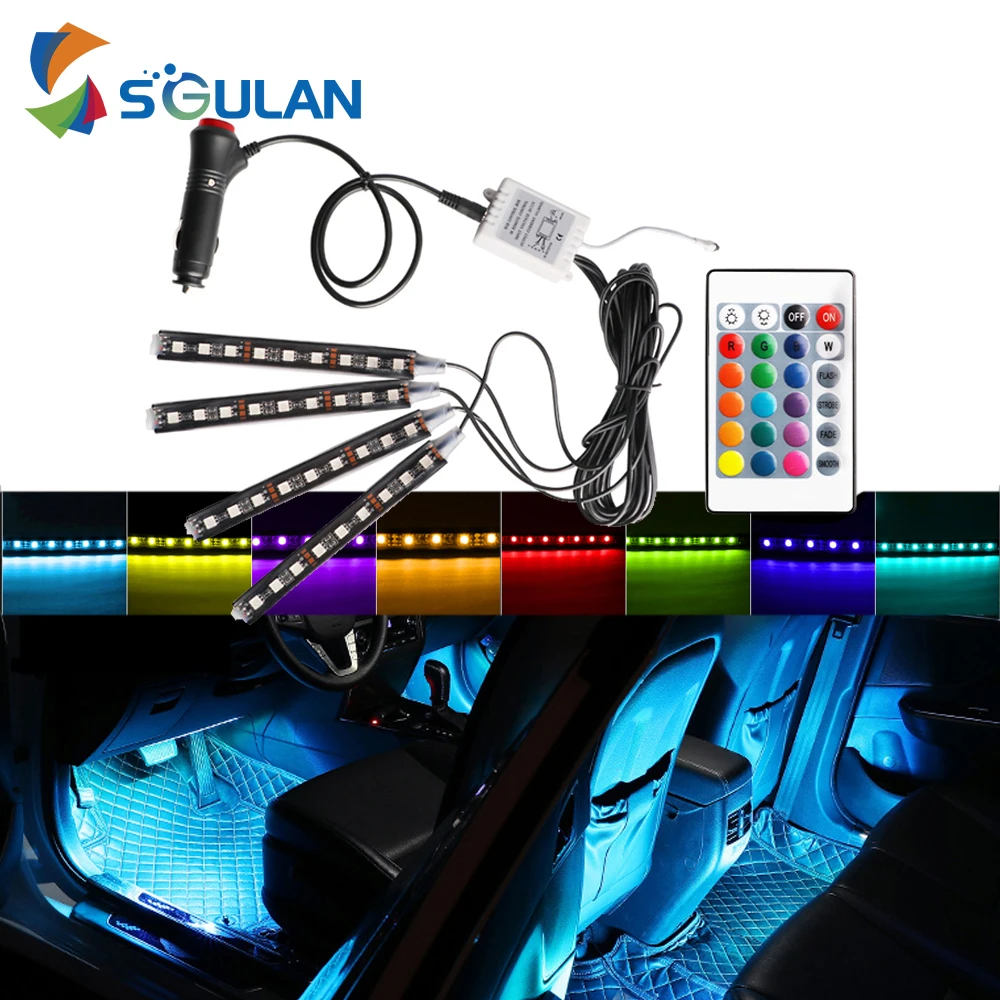 Автомобильный окружающий светильник автомобильный 5050 9 светодиодов с пультом