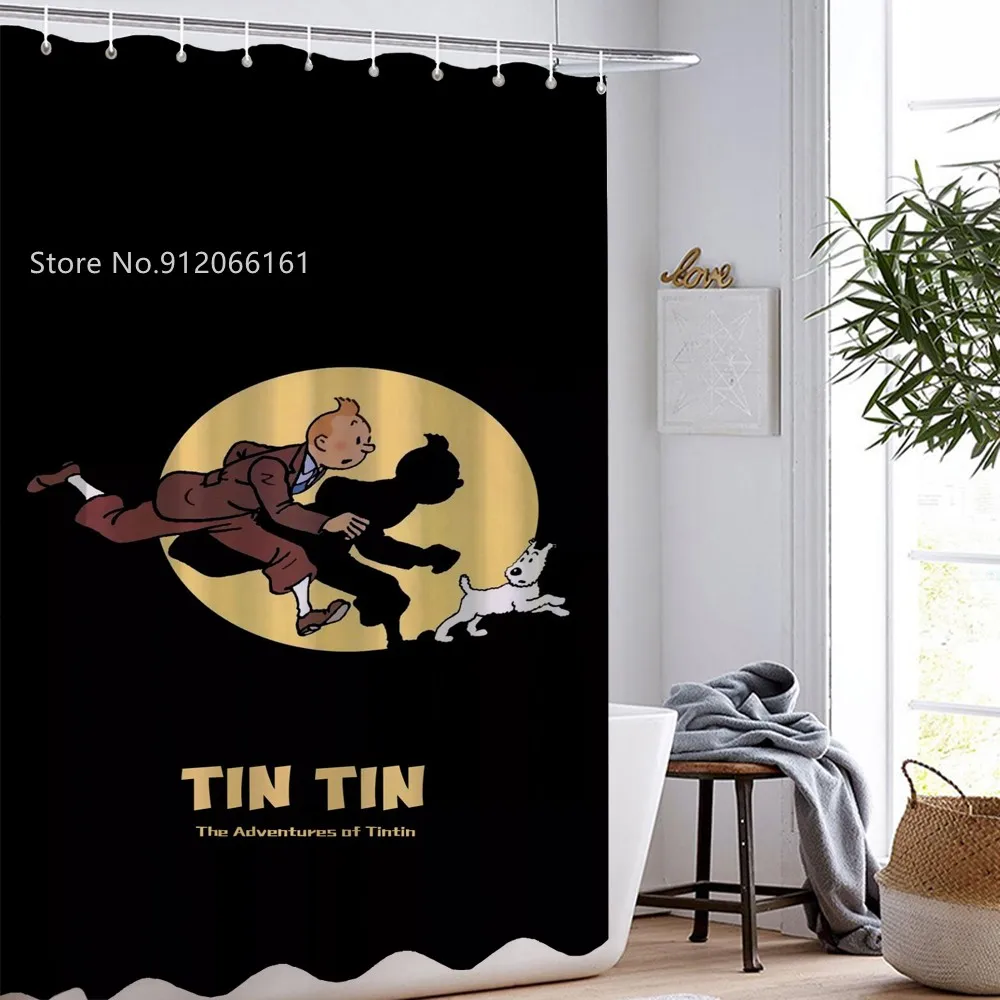 

Водонепроницаемая душевая занавеска С 3D-принтом «Приключения Тинтина», 180*180 см, с крючками