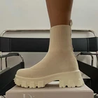 Женские вязаные ботинки на толстой подошве, повседневные короткие ботинки большого размера, Осень-зима 2021