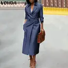 Осеннее длинное платье VONDA 2021, женское сексуальное джинсовое платье с V-образным вырезом, винтажный пляжный сарафан, повседневное и праздвечерние чное миди-платье с коротким рукавом, женское платье