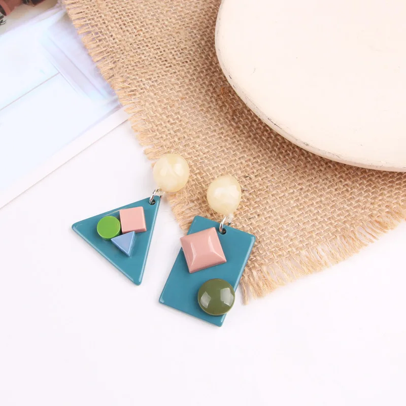 

Newest Korean Colorful Resin Earrings Female Morandi Geometric Retro Earring for Girl Cute Accessories Jewelry