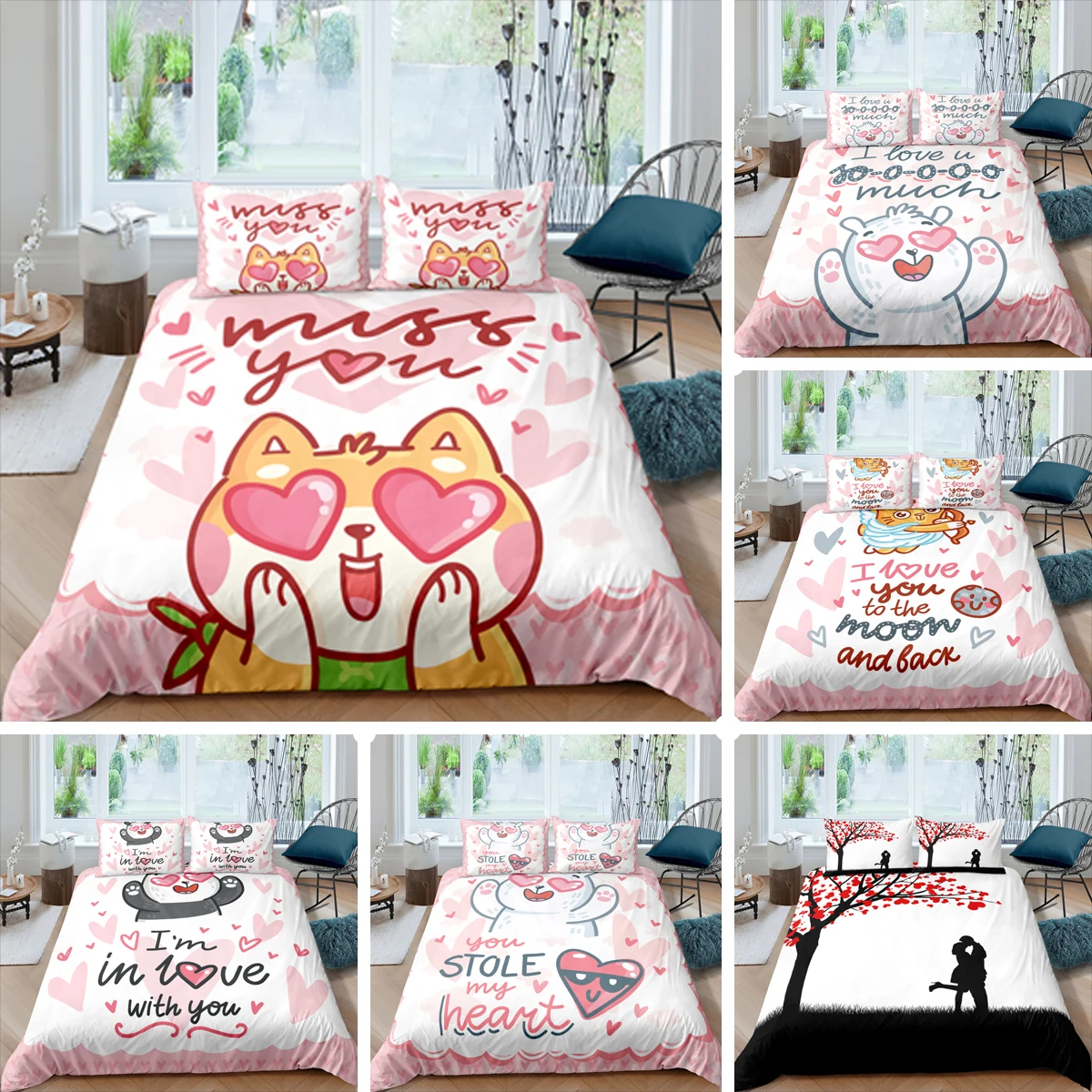 

Пододеяльник с милым 3d-рисунком кошки, панды, наволочка, романтичное свадебное постельное белье для дома, 2/3 шт., роскошный пододеяльник разм...