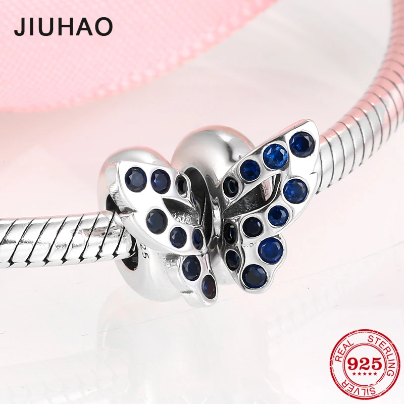 Новинка Стерлинговое Серебро 925 пробы две части Бабочка синий CZ пробки бусины