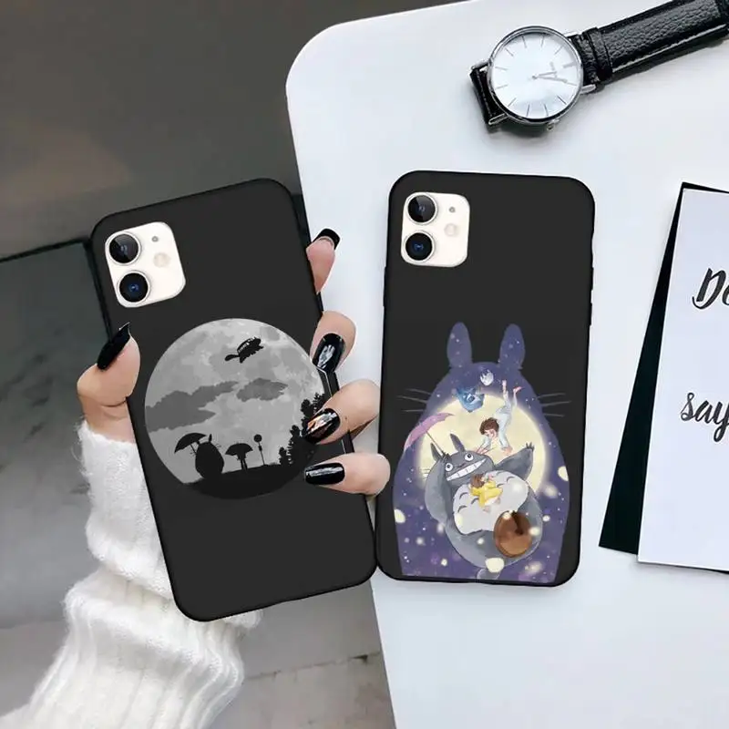 

Totoro Miyazaki Hayao Anime Cartoon Phone Case Black Color For iPhone 13 12 11 Mini Pro Max X XR XS 7 8 6 6s Plus SE Cover Coque