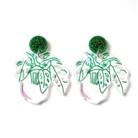 women drop dangle earrings weird big long punk hip hop green plant fashion jewelry