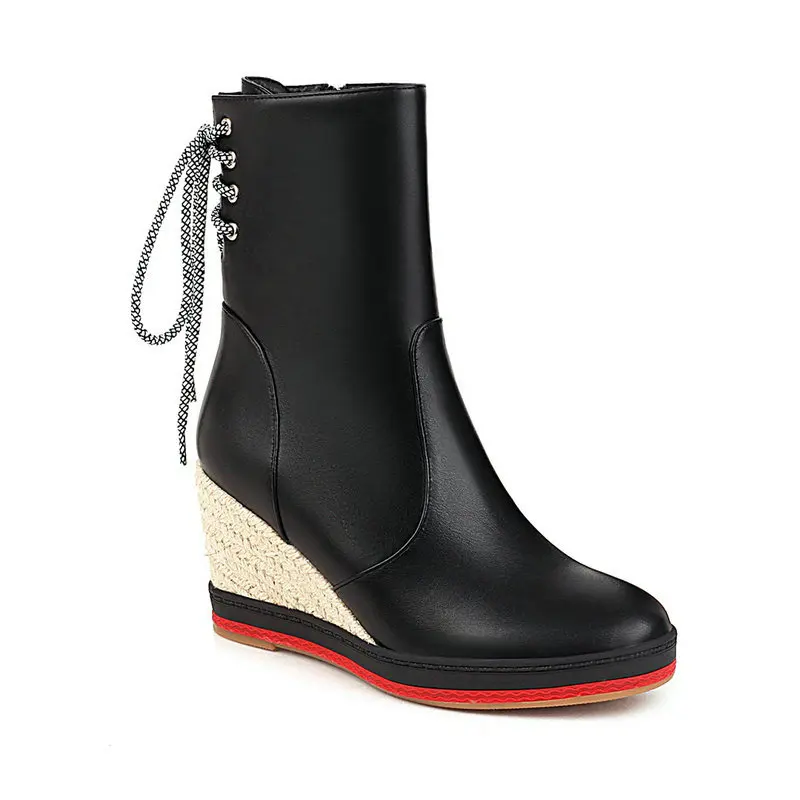 

Winter Fashion Boots Leather Wedges Ankle Boots Women 2021 New Female British Style High Heels Shoes for Woman Modern Boots