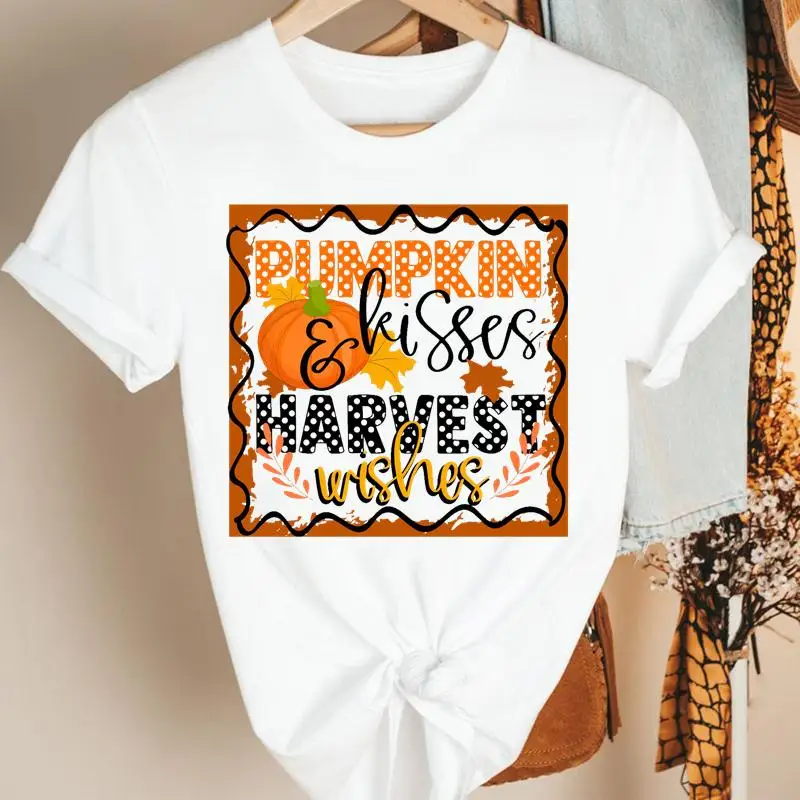 

Thanksgiving Pumpkin New Style Halloween Print Tee Top Women Autumn Fall Clothing Lovely Cartoon Tshirt Female Graphic T-shirt