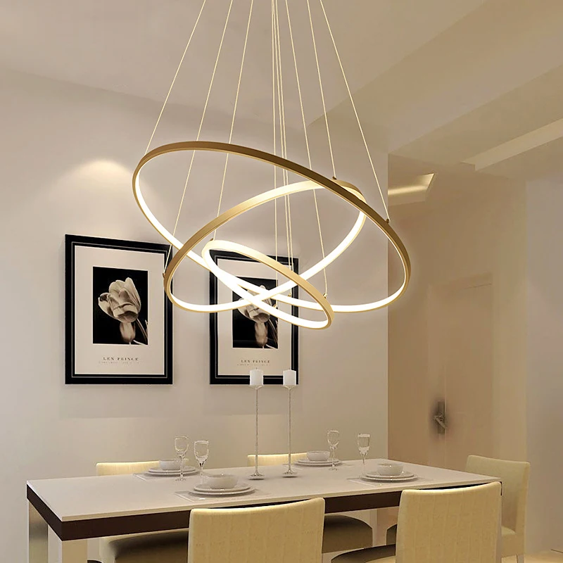 Современные золотые подвессветильник светильники с тремя кольцами для гостиной