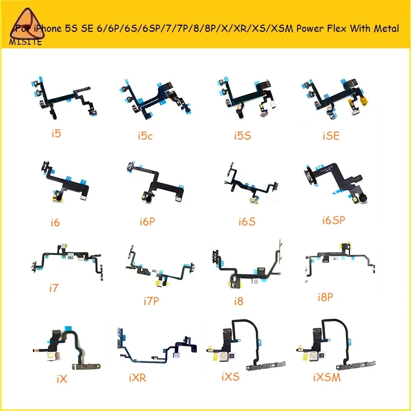 

10Pcs Power Flex For i Phone X Xs Max XR 6 6s 7 8 Plus SE 5S 5G 5C Mute Button Volume Power Flex Cable With Metal Replacement