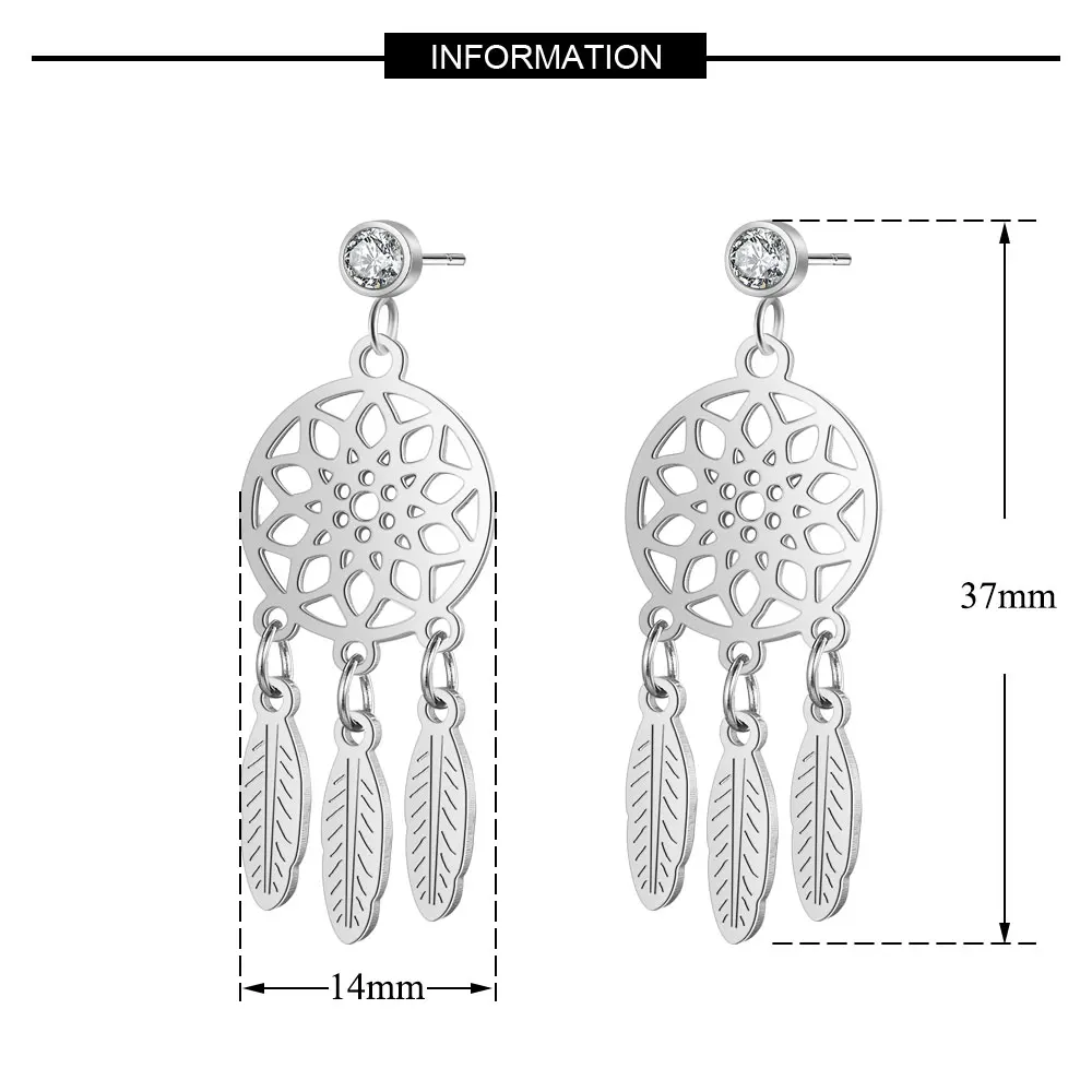 Wholesale Boho Feather Lotus Dream Catcher Drop Earring for Women - 100% Stainless Steel Bohemia Fashion Jewelry image 3