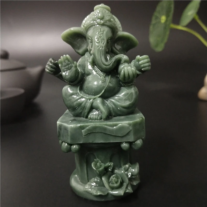 Lord Ganesha Statue Buddha Elephant God Sculpture Man-made Jade Stone Crafts Home Garden Flowerpot Decoration Buddha Statues