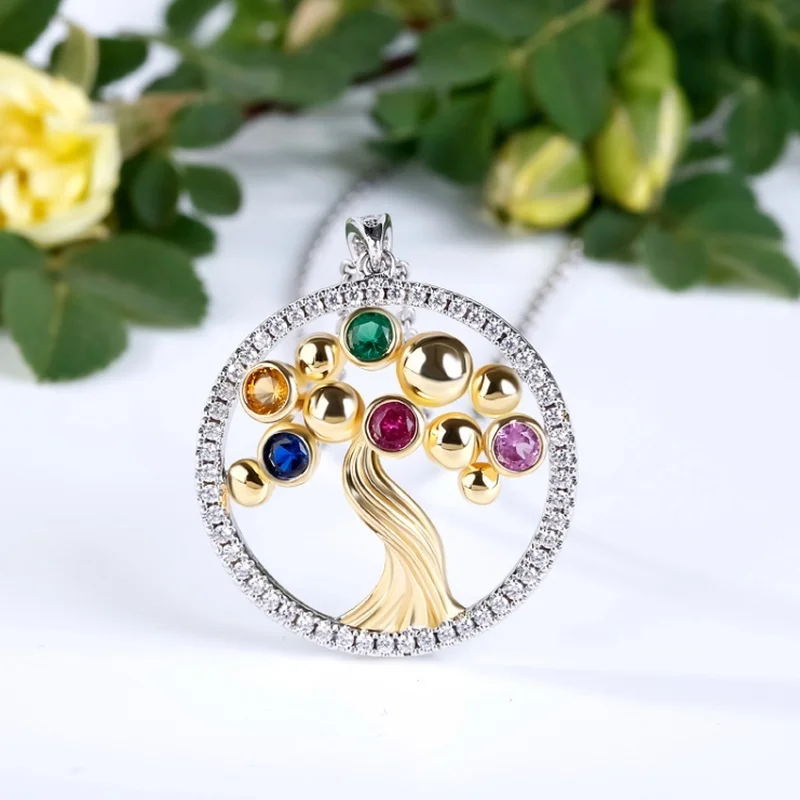 

Popular Fashion Luxury Multicolor Tree of Life Round Necklace Female Romantic Charm Jewelry Accessories Valentine's Day Gift