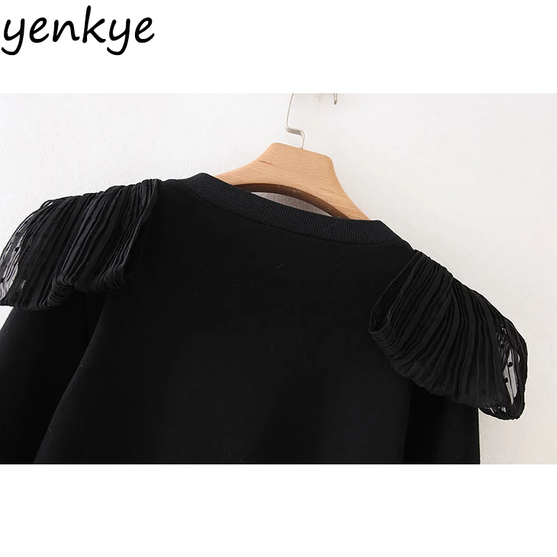 Винтажные черные толстовки для женщин с бантом и круглым вырезом пуловер