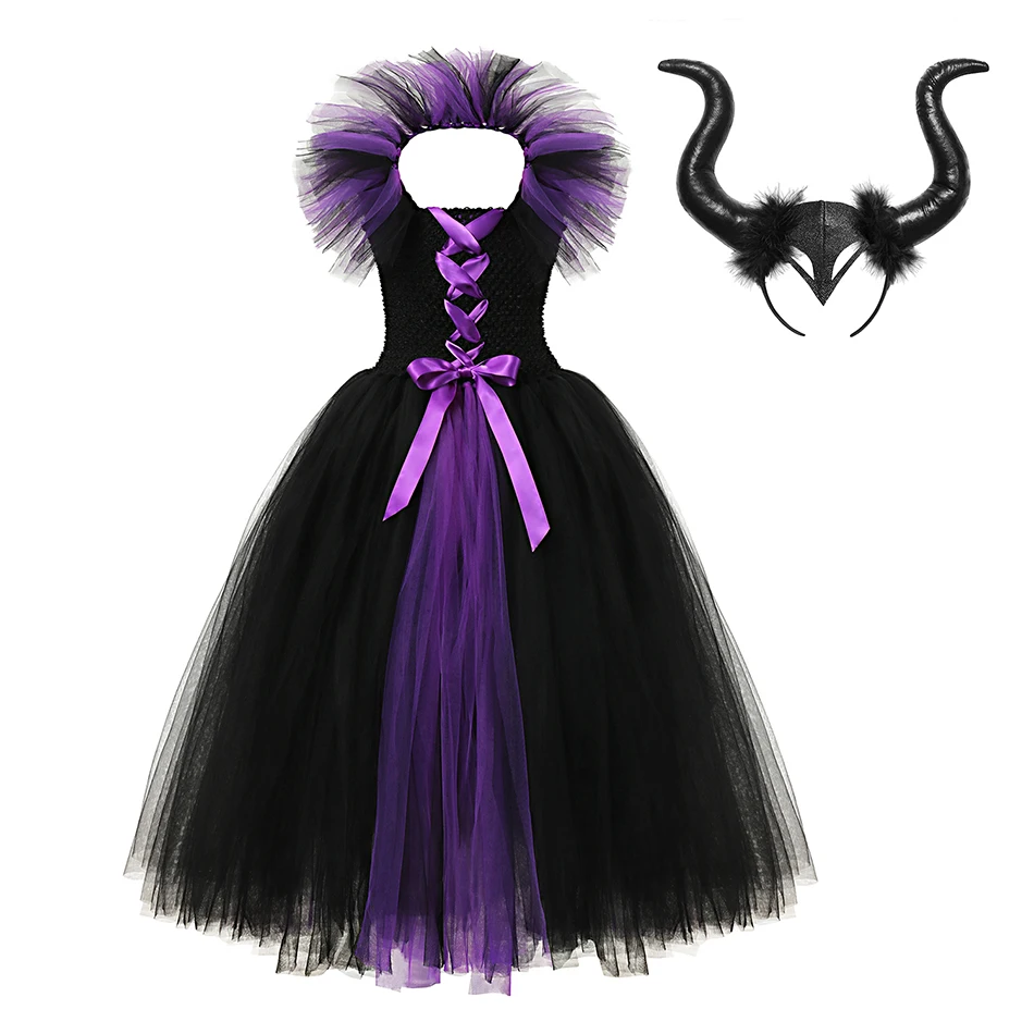 Maleficent Dress 1 Платье-пачка «злой королевы» для девочек, костюм ведьмы для косплея, детское праздничное бальное платье, детская одежда для ролевых игр - Цвет: Maleficent Dress 1