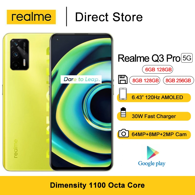 Realme Q3 Pro 5G Mobile Phone 6.43&quot FHD+ AMOLED Dimensity 1100 Octa Core 64MP Rear Camera 30W Fast Charge Android 11 Smartphones |