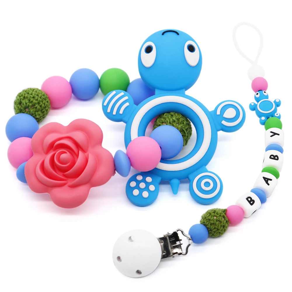 

Прорезыватель для зубов в форме черепахи, зажим для соски, держатель для соски для детей, жевательные игрушки для BPA бесплатно, пищевой силик...