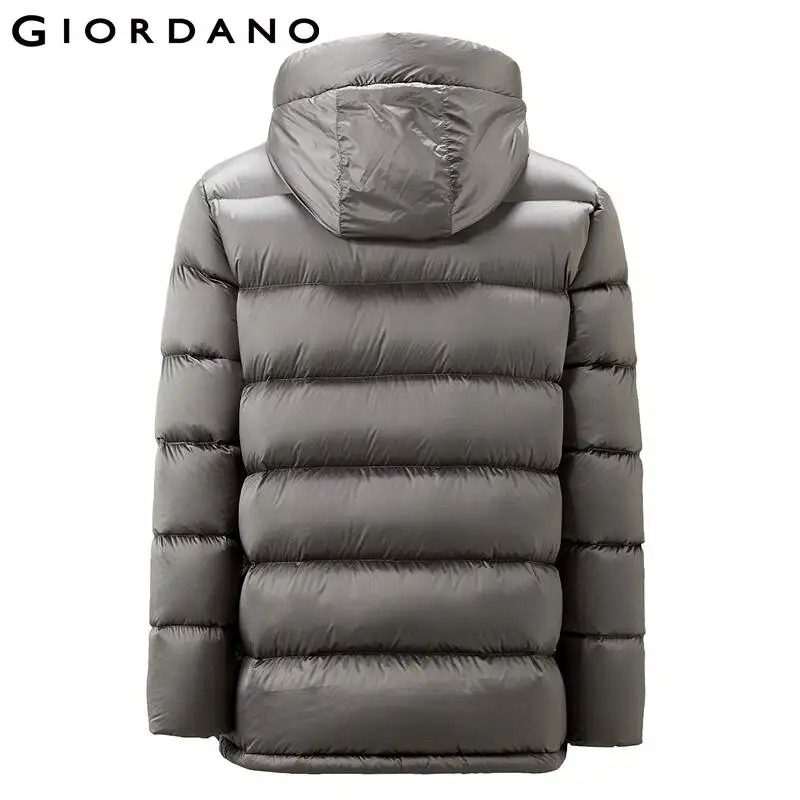 Мужской пуховик с капюшоном Giordano белая тефлоновая куртка 90% пуха машинная стирка