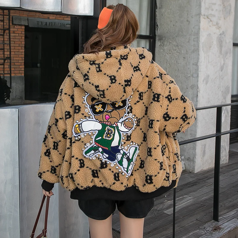 

Street Fashion Brand Nail Bead Embroidery Paste Cloth Grain Velvet Clip Cotton Coat Women's 2021 Autumn and Winter New Loose