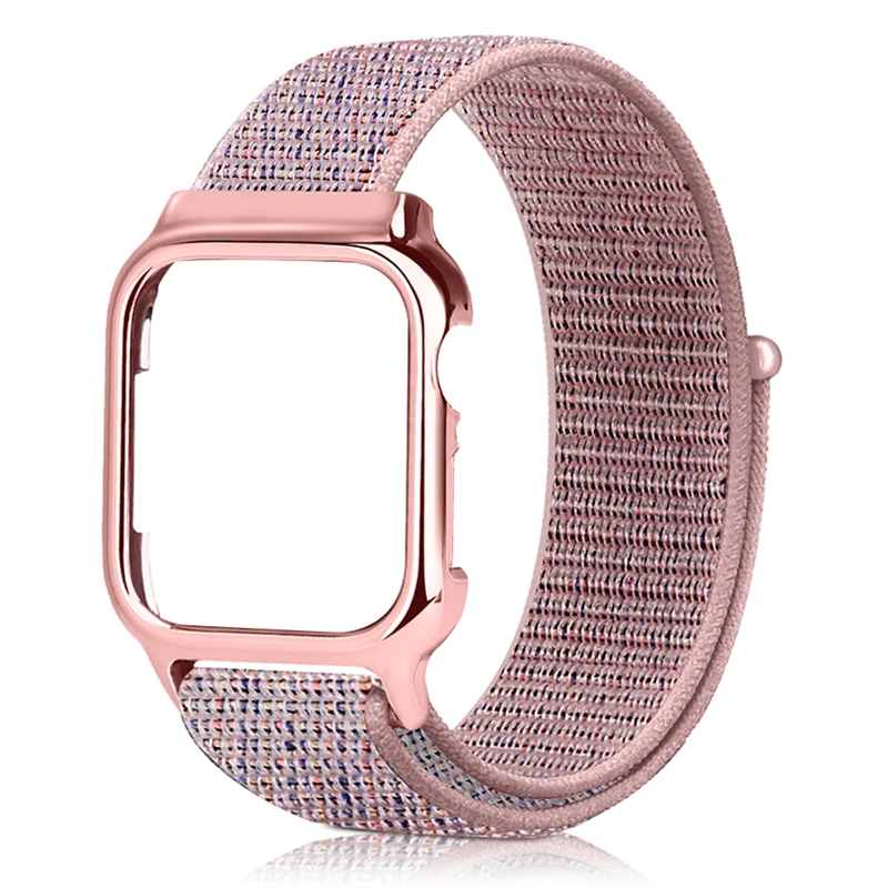 Pink Sand Ремешок для Apple watch band 44 мм 40 мм correa iwatch series 5 4 sport нейлоновая петля+ чехол для Apple watch 4 5 аксессуары высокого качества - Цвет ремешка: Pink Sand