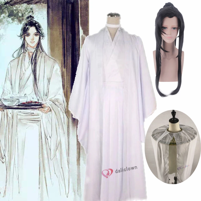 Disfraz de Cosplay de Xie Lian, Tian Guan Ci Fu, pelucas Xielian, sombrero de bambú, accesorio de Anime, blanco, Han Fu