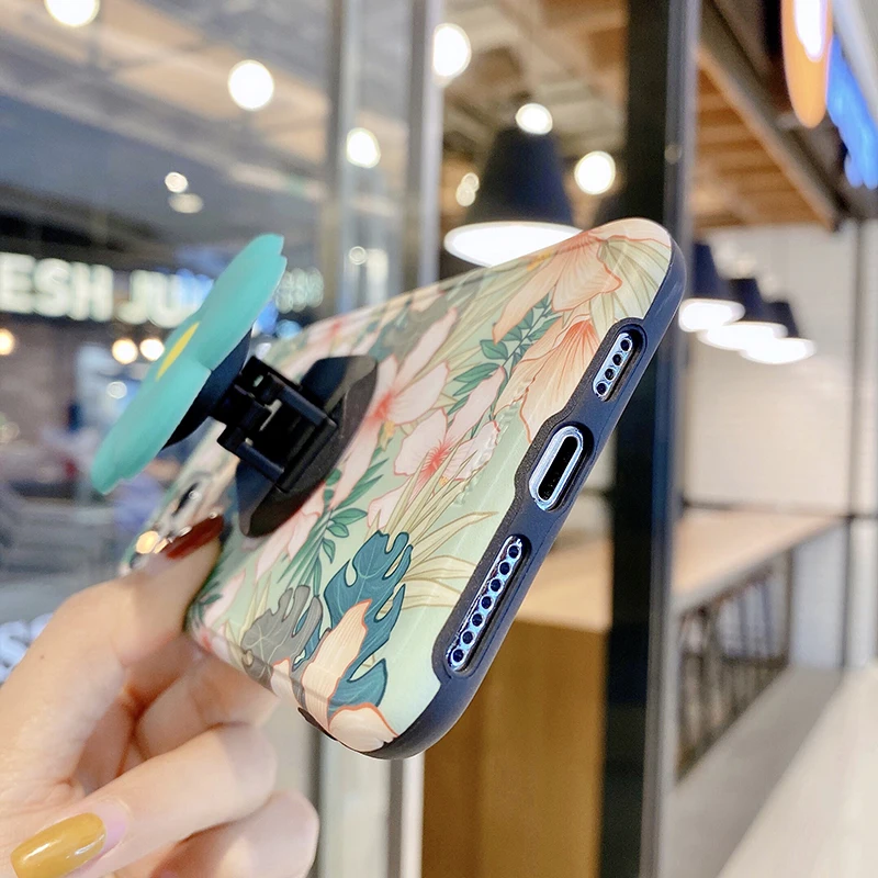 

Vintage Cute Flower Leaves Stand Holder Case For iPhone 11 12 11Pro Max XR XS Max X 7 8 Plus 11Pro SE 2020 Folding Bracket Cover