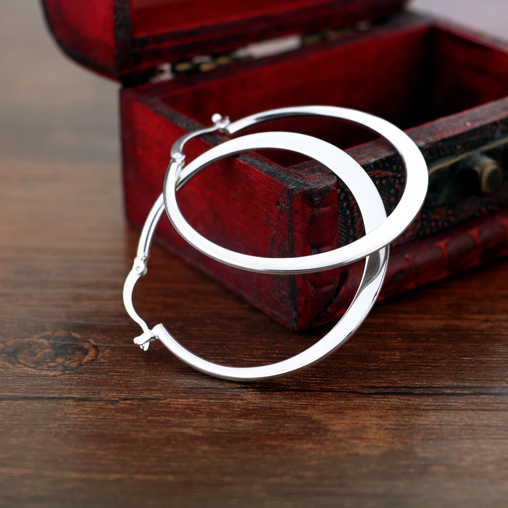 Женские серьги в виде большого круга из стерлингового серебра 925 пробы