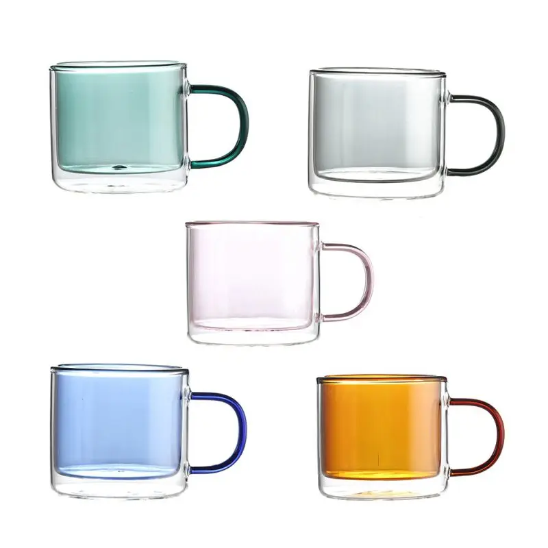 

250ml Wine Glasses Drinking Tumbler Whiskey Vodka Cup Coffee Juice Water Cups Tea Creative Mug Double Wall Glass Mugs For Home