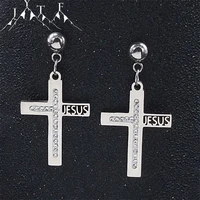 stainless steel cross jesus earrings women silver color catholic stud earrings jewery joyeria acero inoxidable mujer e8027s05