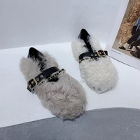 2021 autumn new lamb curls and beanie shoes women%e2%80%b2s flat bottomed plus fluffy shoes fashion all match lambs wool flat shoes