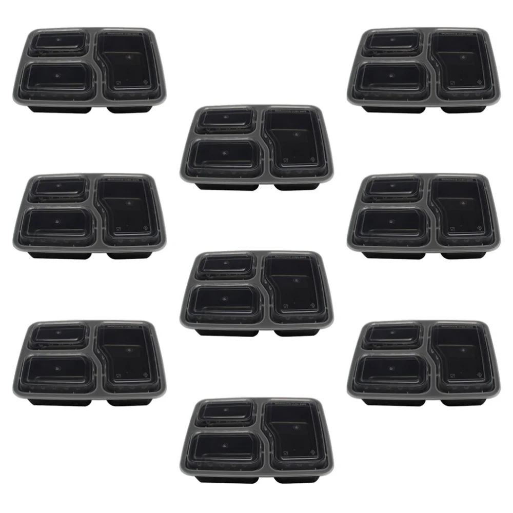 

30pcs 1000ml Disposable Meal Prep Containers 3-Compartment Food Storage Box Lunch Boxes (Black, with Lid)