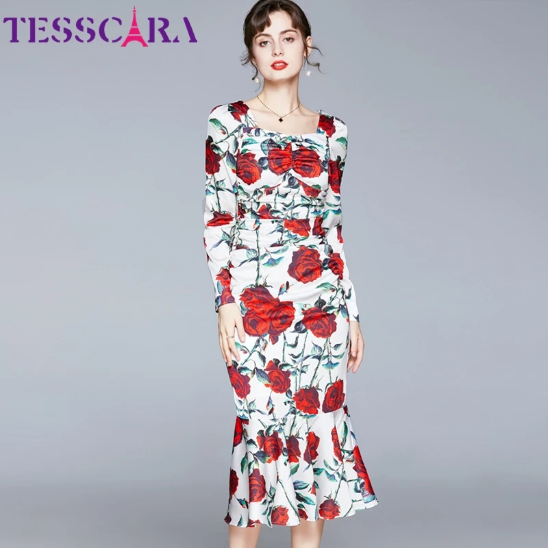 TESSCARA для женщин в винтажном стиле Сезон осень платье с цветочным рисунком