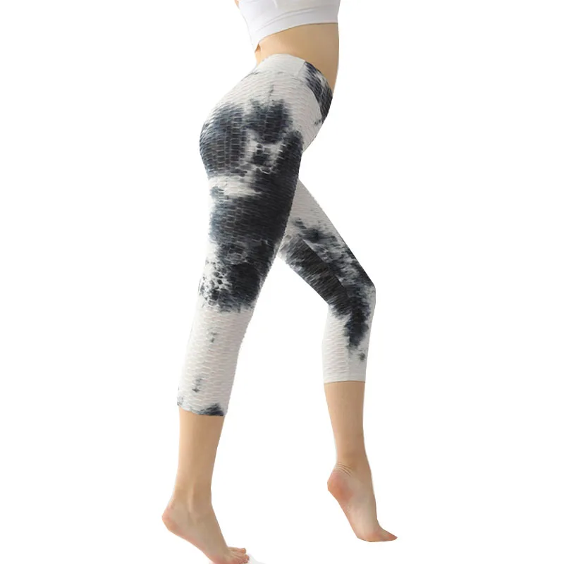 

Women's Seven-Point Yoga Pants Peach-Buttocks Yoga Pants Tie-Dyed Bubble Tights High-Waisted Buttocks Jeggings Exercise Pants