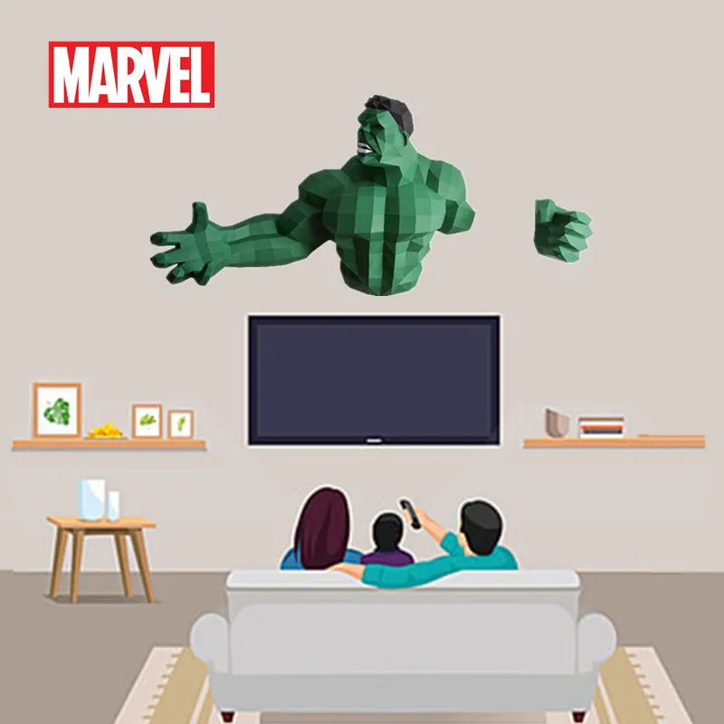 

Экшн-фигурки героев мультфильма Marvel, Мстители, Халк, Человек-паук, железный человек, 3D пазлы, бумажная модель, аниме, настенное искусство, ску...