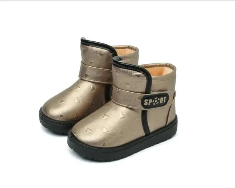 Зимние ботинки из искусственной кожи детские с толстым мехом черные кроссовки