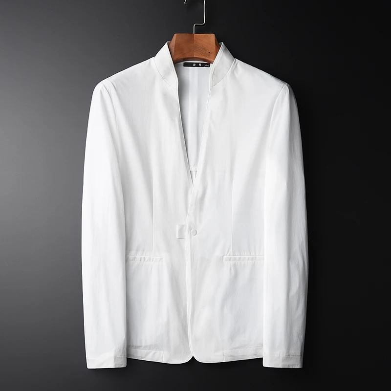 

Spring New Men Fashion Casual Blazer Hight Quality Thin Fabric Sun-protective White Stand Collar Slin Fit Men Jacket 4XL
