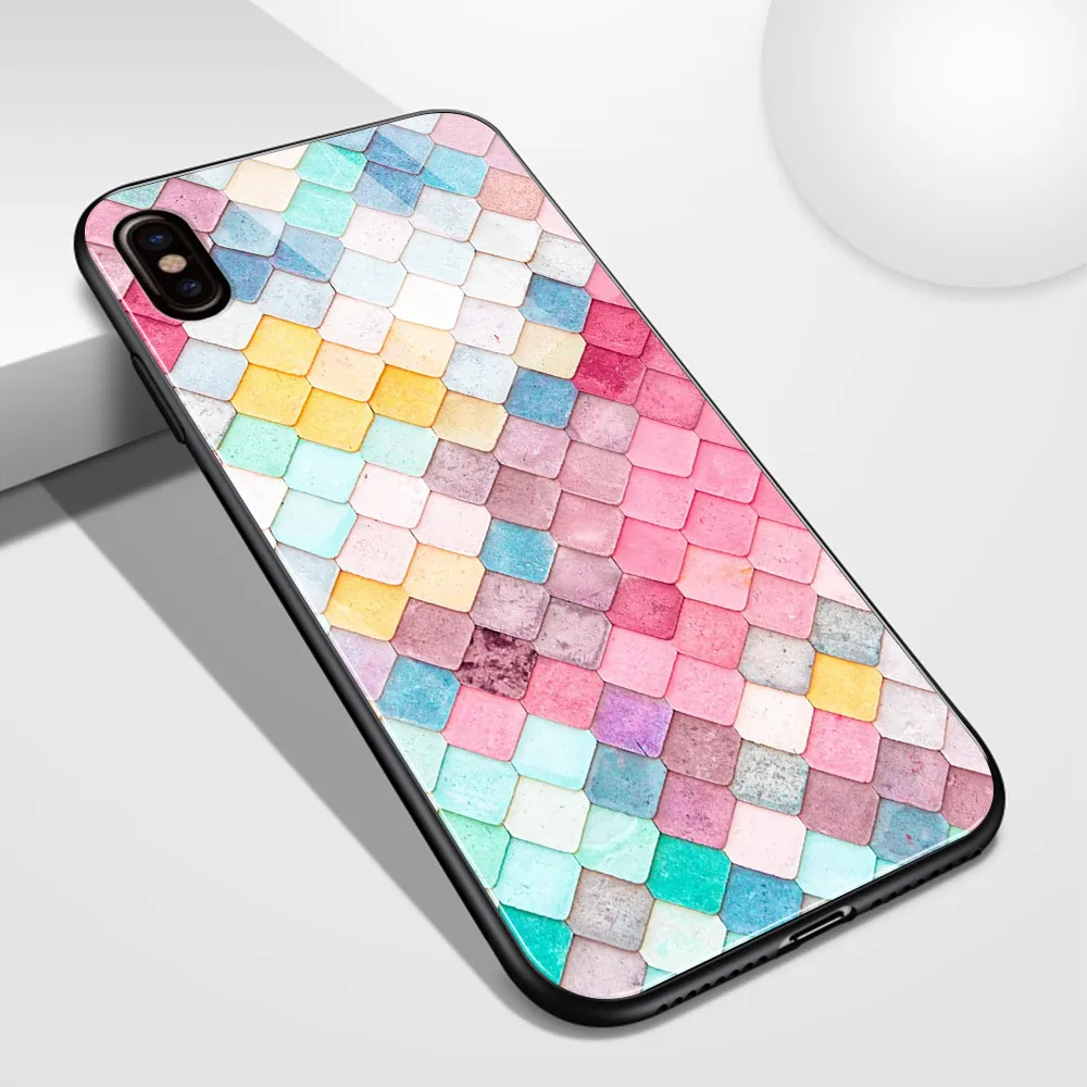 Для iphone 11 чехол стеклянная задняя крышка цветной кирпич xr funda для 6 6s 7 8 Plus X XS Max XR pro