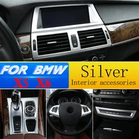 silver abs car gear panel sticker steering wheel decoration strip frame cover for bmw x5 x6 e70 e71 2008 2013 interior accessory