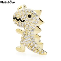 wulibaby little dragon broohes for women unisex cubic zircon exquisite animal collar pin gifts