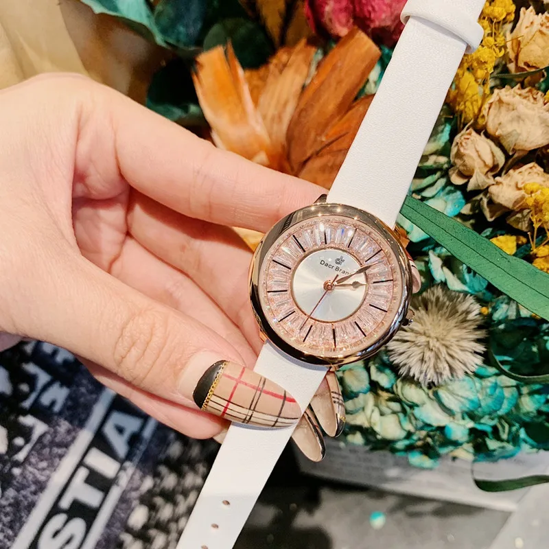 Простые роскошные женские часы с кристаллами циркония яркие цвета настоящая