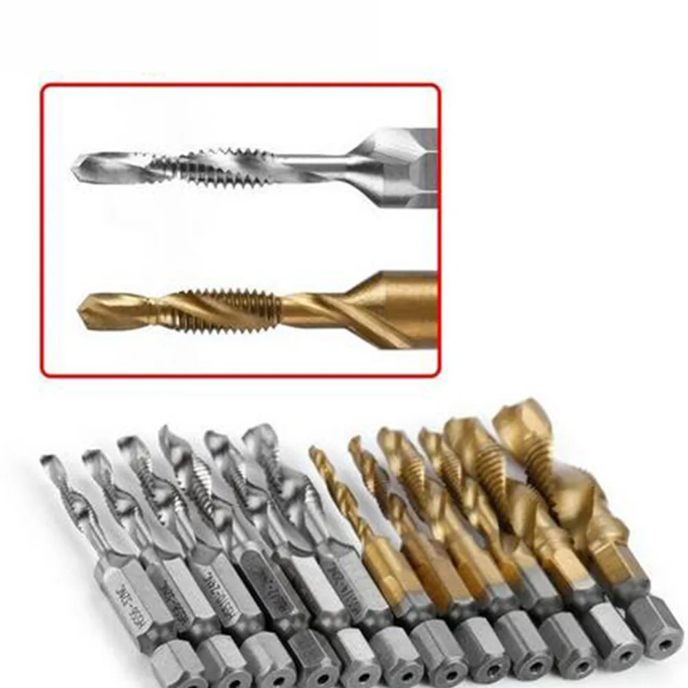 

12PCS Hexagon Shank Compound Wire Tapping Tap Bit HSS Screw Thread Metric & Inch Tap Drill Bits Set M3-M10 And 6-32NC-1/4 20NC