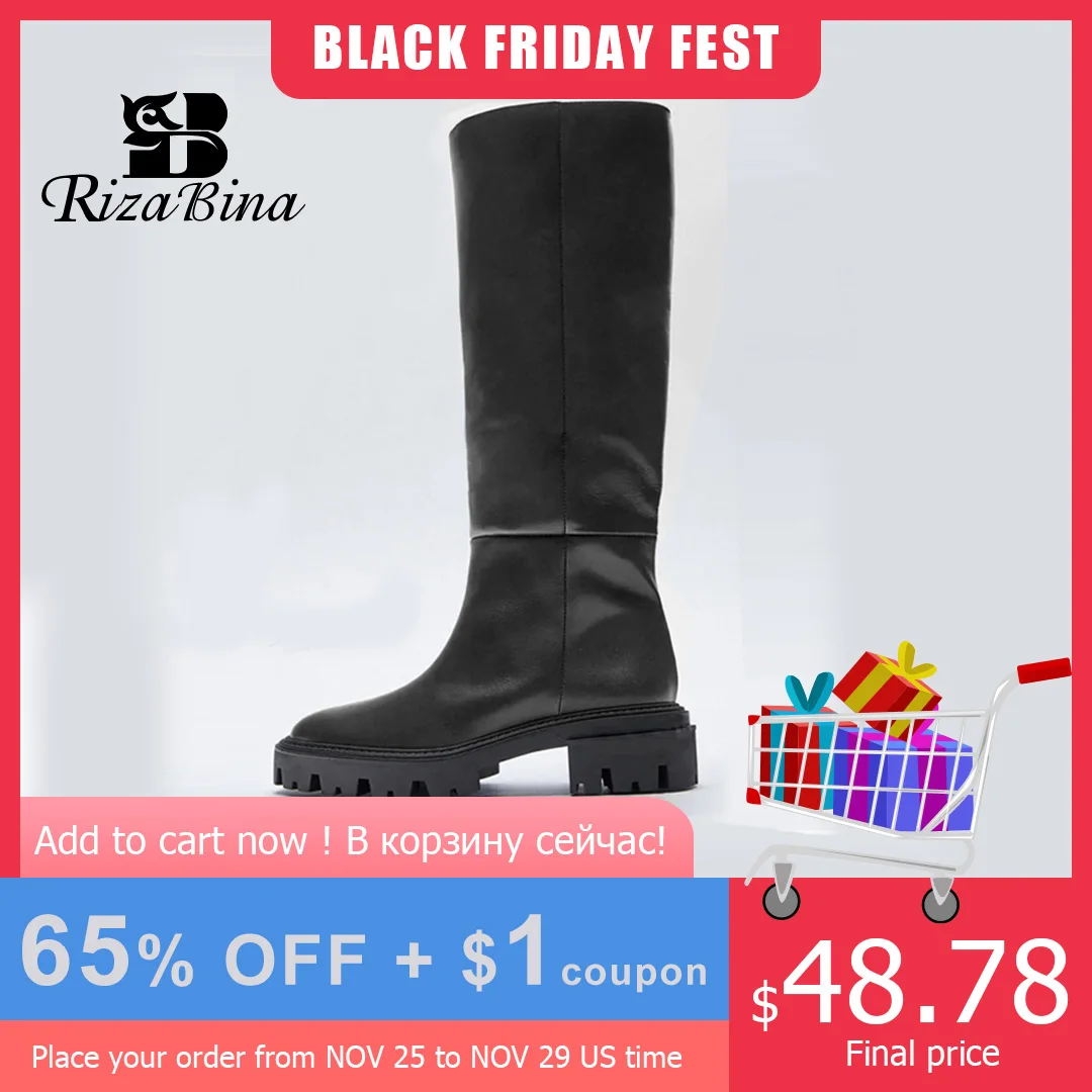 

Женские сапоги до колена RIZABINA, зимние теплые сапоги из натуральной кожи на платформе, длинные сапоги на высоком каблуке, размеры 34-41, 2022