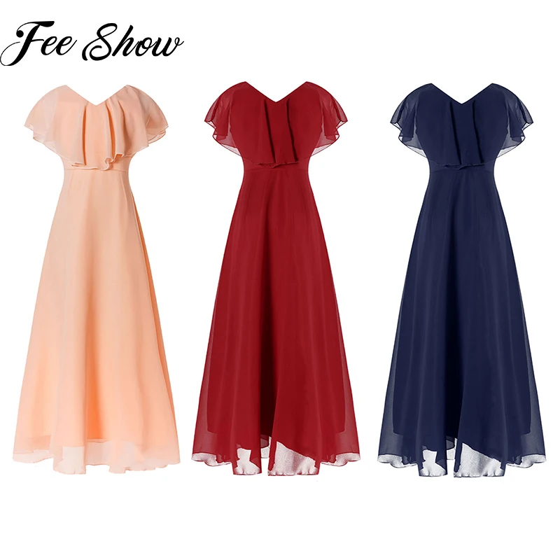 Шифоновое кружевное платье с цветочным принтом для девочек официальное Летнее