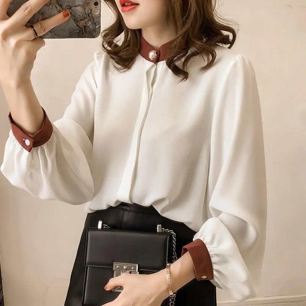 Блузка Женская атласная с длинным рукавом Элегантная Модная рубашка
