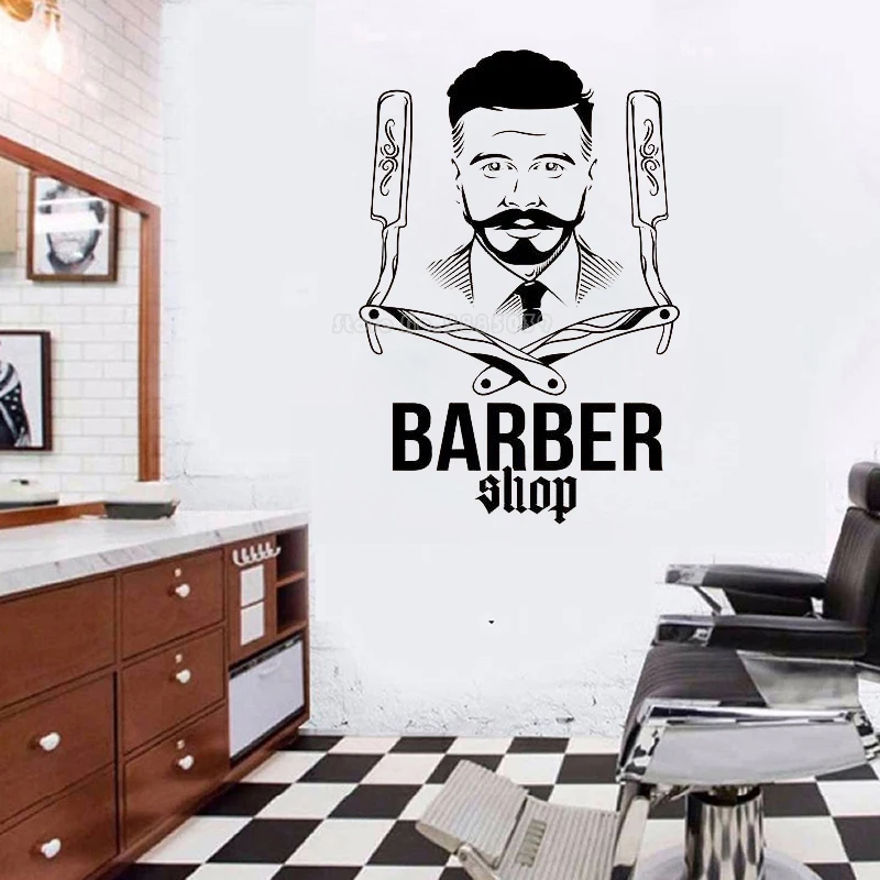 Наклейка на окно парикмахерской хипстер Мужская стену фрески для ножницы бритья