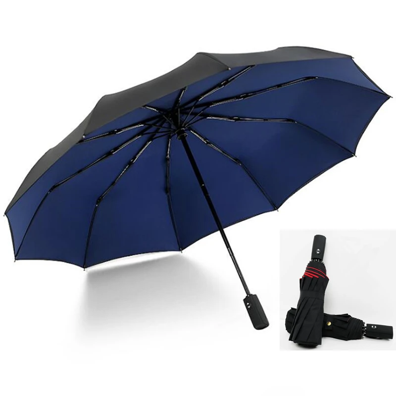 

Ten Bone Automatic 210T Folding Umbrella Female Male Car Luxury Large Windproof Umbrella Quality Parasol Men Rain Black Paint