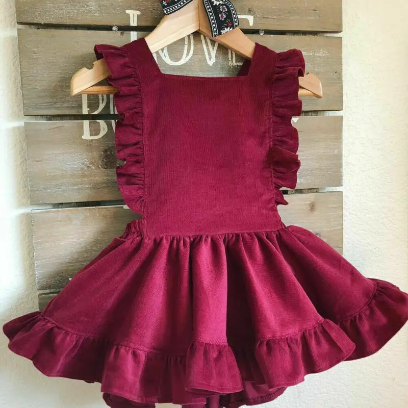 Модный вельветовый нагрудник для маленьких девочек с рукавами-фонариками платье