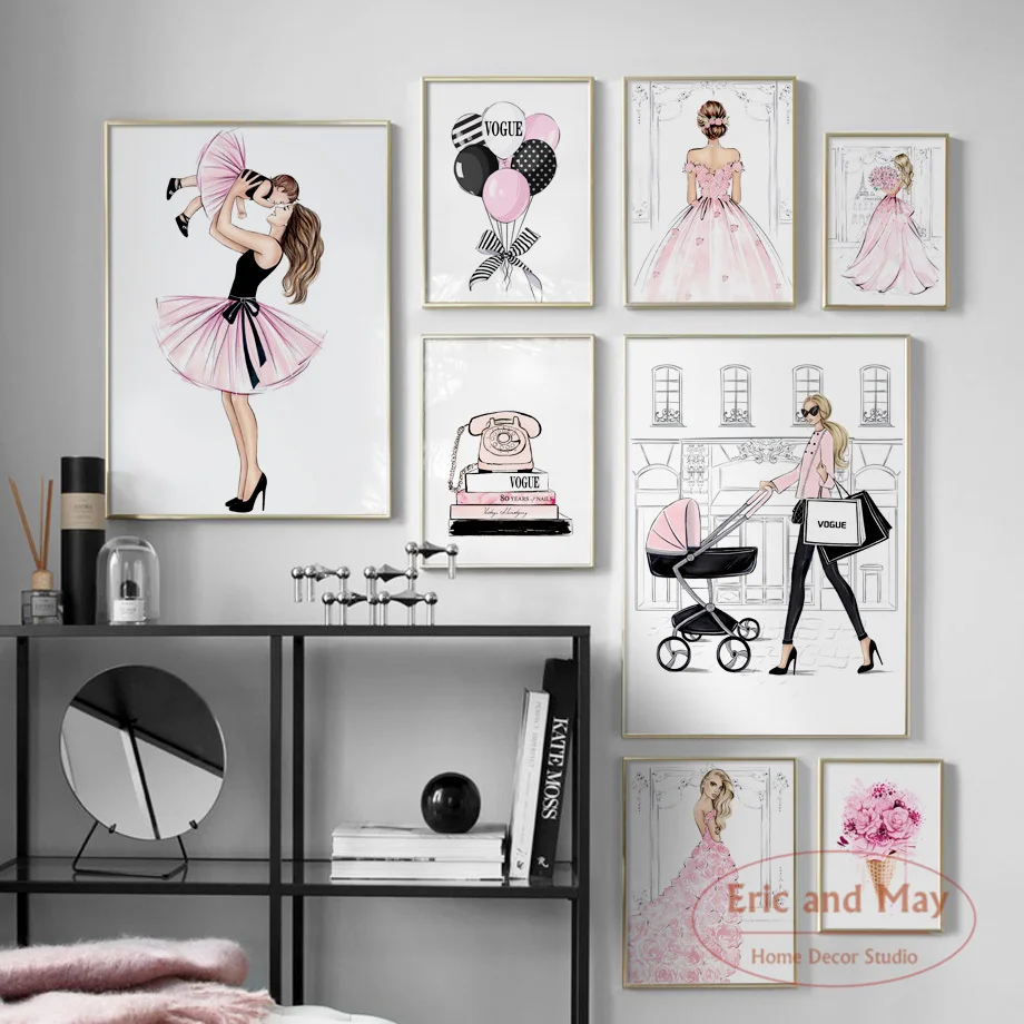 

Fashion Girl Skirt Balloon Flower Book Posters And Prints Canvas Painting Wall Art Picture Vintage Poster Decorative Home Decor