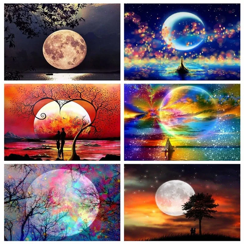

5D DIY Diamond Painting Kits Moon Full Round With AB Drill Embroidery Landscape Rhinestones Mosaic Diamond Art Kit Gift