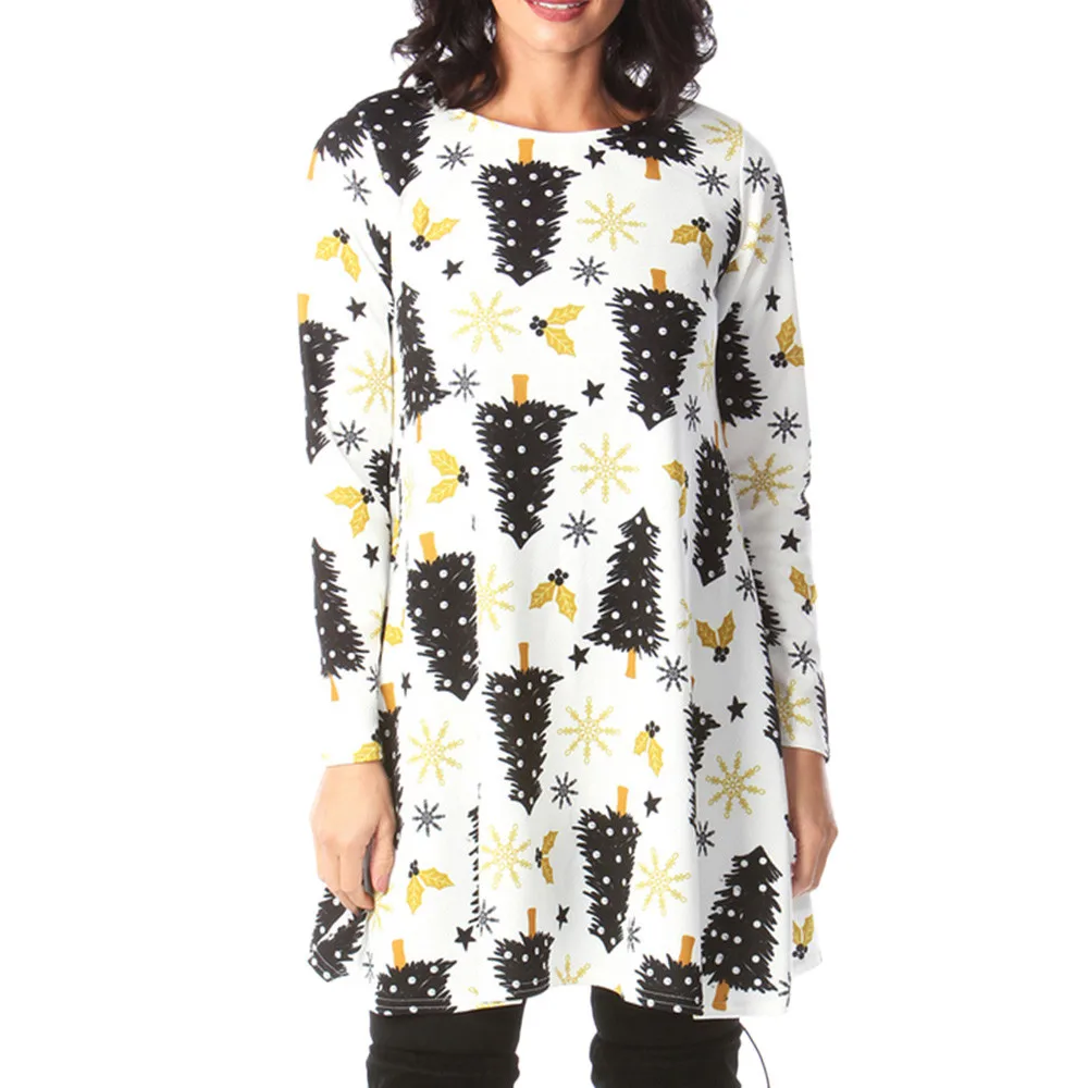 Женское винтажное платье с рождественским принтом костюм Санты свободное